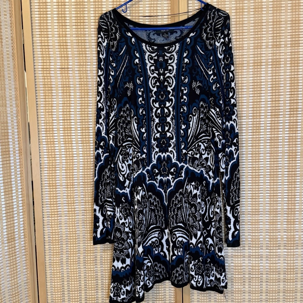 Style &‎ Co Womens XL Sweater Dress Teal Black Geometric Lagenlook Office Y2K